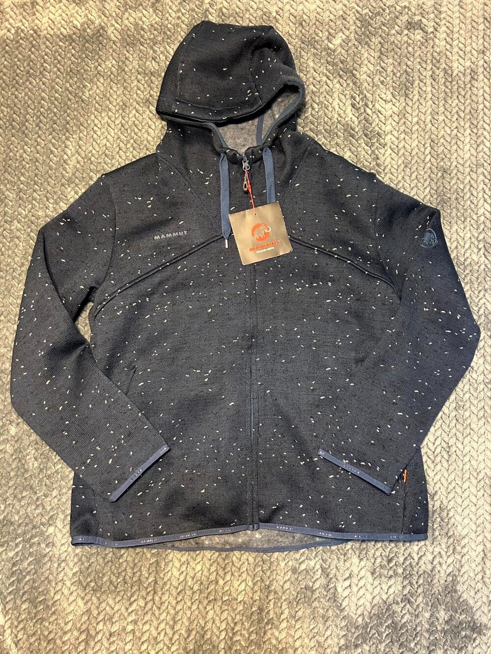 Mammut Chamuera ML Hooded Jacket Womens XL Blue All Over Print Soft Knit Zip Up